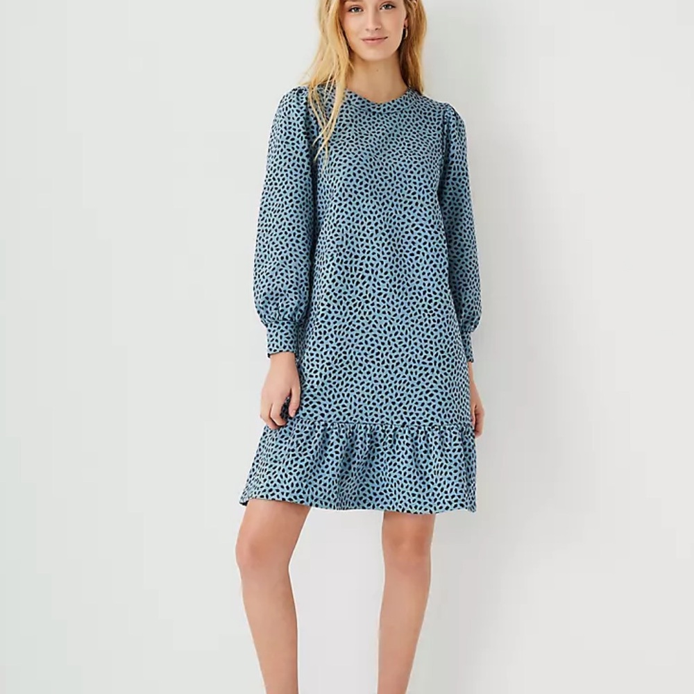 Ann Taylor Petite Animal Print Peplum Sweatshirt Dress